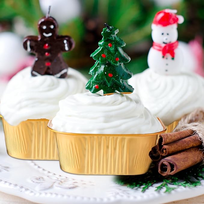 Aoriher 150 Pieces 10 oz Mini Cake Pans with Lids Aluminum Foil Baking Cups Square Disposable 4" x