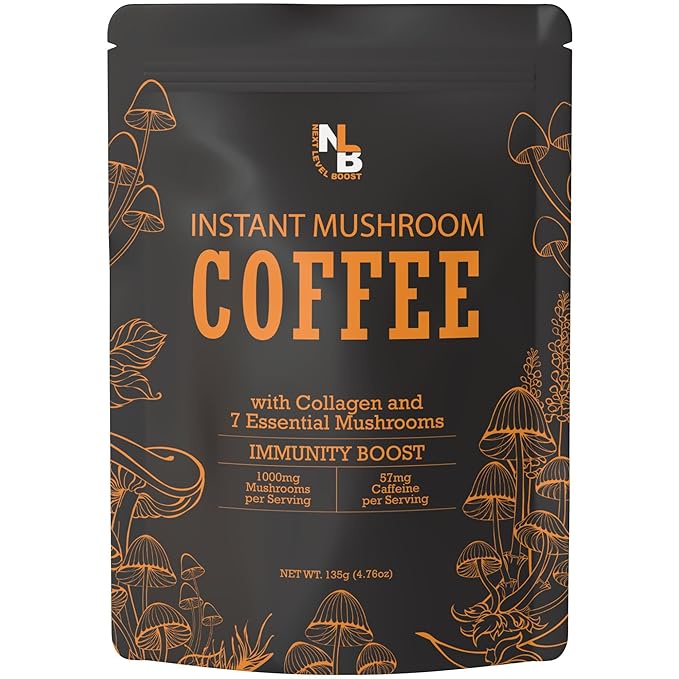 Immunity Boost Organic Mushroom Instant Coffee - 135g, 15 Servings Pouch - Healthy Coffee
