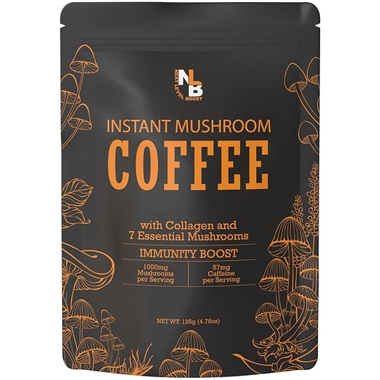Immunity Boost Organic Mushroom Instant Coffee - 135g, 15 Servings Pouch - Healthy Coffee
