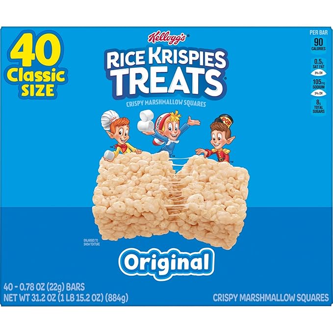 Rice Krispies Treats Crispy Marshmallow Squares, Kids Snacks, Snack Bars, Original, 31.2oz Box (40