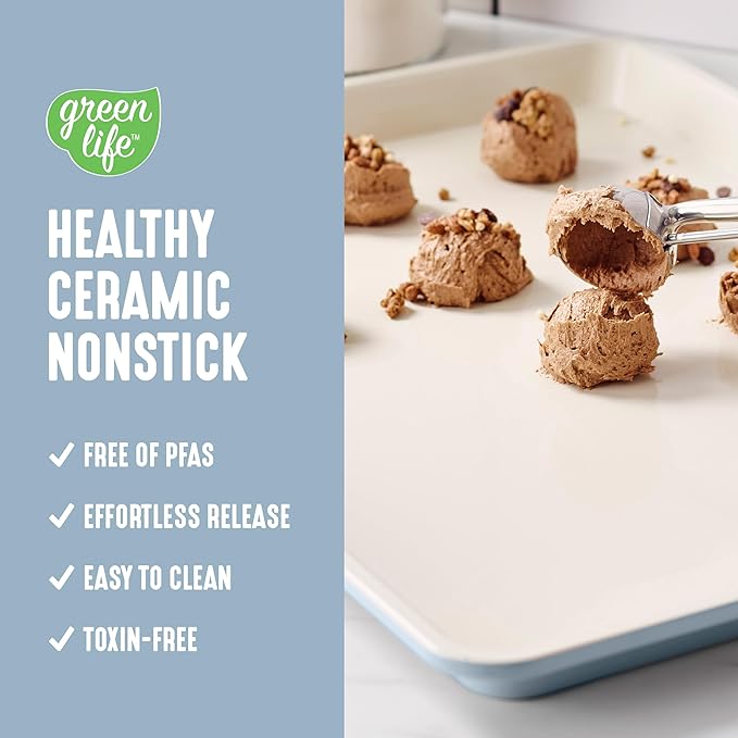 GreenLife Bakeware 18??x 13??Half Cookie Sheet Baking Pan, Non-Toxic PFAS-Free Healthy Ceramic