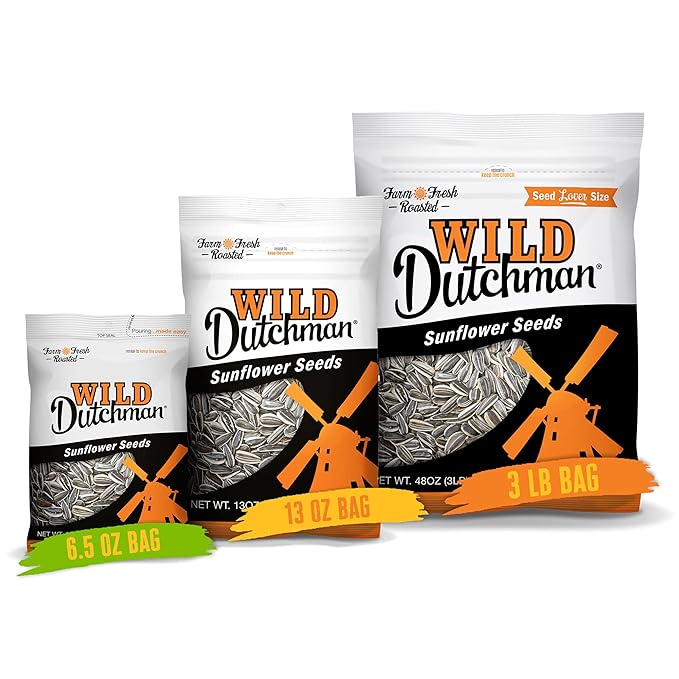 Wild Dutchman Roasted Sunflower Seeds in a Resealable Bag for Ultimate Freshness and an Easy Pour