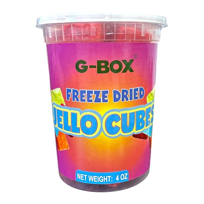 G-Box Freeze-Dried Cherry Jello Cubes - 4 oz | USA-Made Freeze Dried Jelly Candy | Freeze Dried