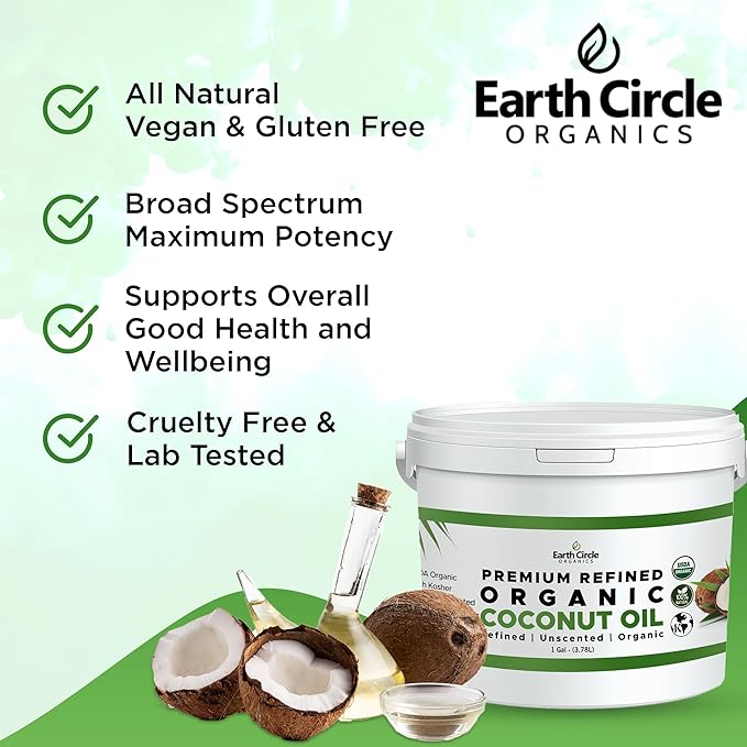 Earth Circle Organics Refined Coconut Oil - Ultra Premium Steam Refined, Keto & Paleo Friendly