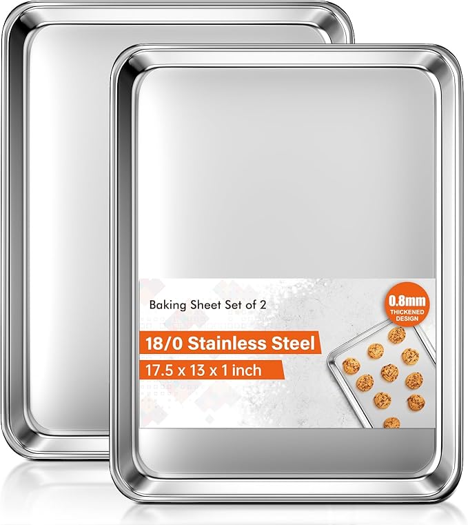 Baking Sheet Set of 2, Commercial Grade Stainless Steel Cookie Sheets for Baking, 18 x 13 Inch