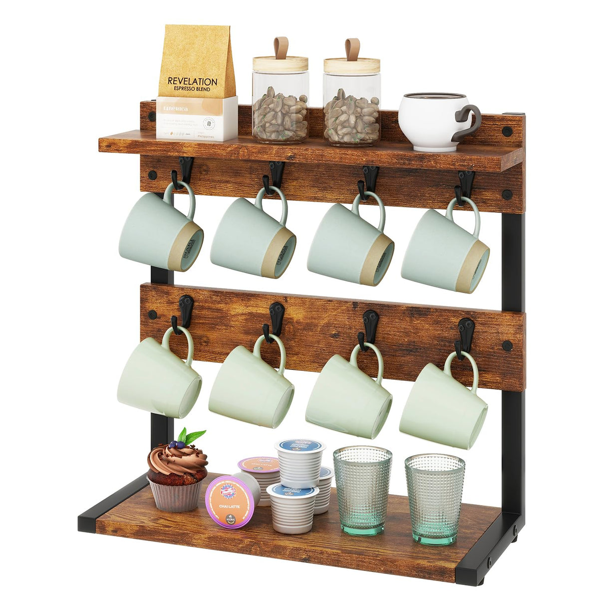 IBUYKE Countertop Mug Tree,Coffee Mug Cup Holder,Brown TBJ002H