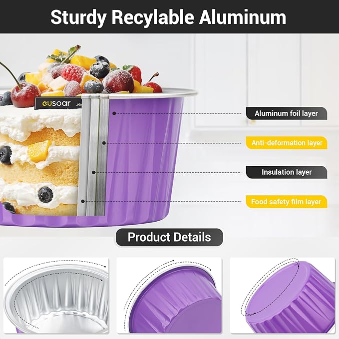 EUSOAR Dessert Cups with Lids, 5oz 100pcs Reusable Cupcake Cups with Lids, 125ml Pie Ramekins