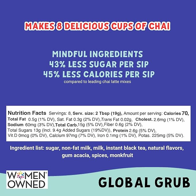 Global Grub Spiced Chai Latte Mix – Crafted with Mindful Ingredients – Effortless Instant Chai