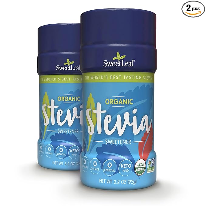 SweetLeaf Organic Stevia Powder Shaker Jar - Zero Calorie Stevia Sweetener, No Bitter Aftertaste