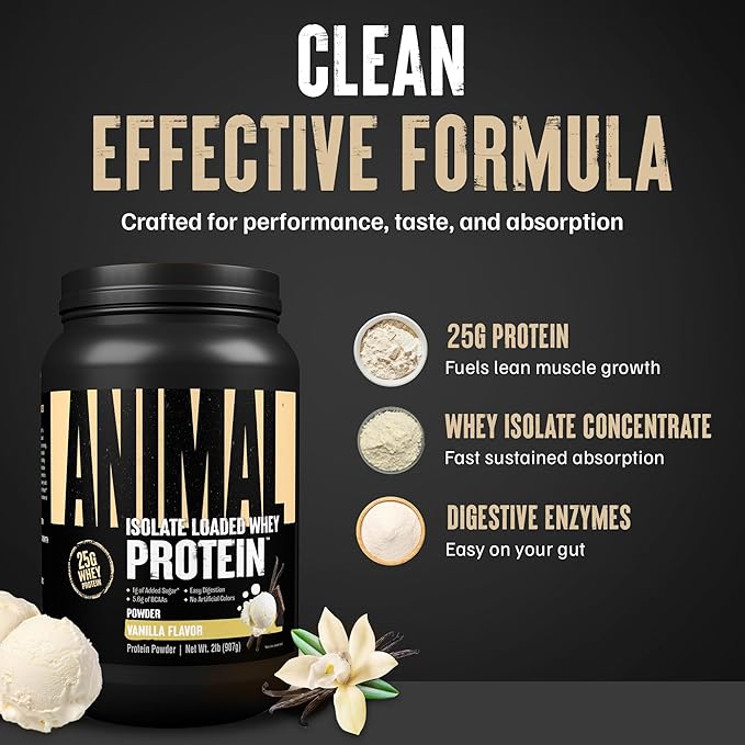 Animal Whey Isolate Protein Powder - Loaded for Pre & Post Workout Muscle Builder and Recovery with