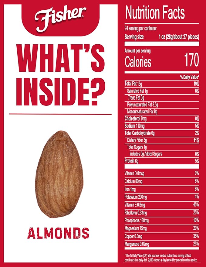 Fisher Oven Roasted Never Fried Almonds, 24 Ounces (Pack of 1), Heart Healthy Snacks for Adults