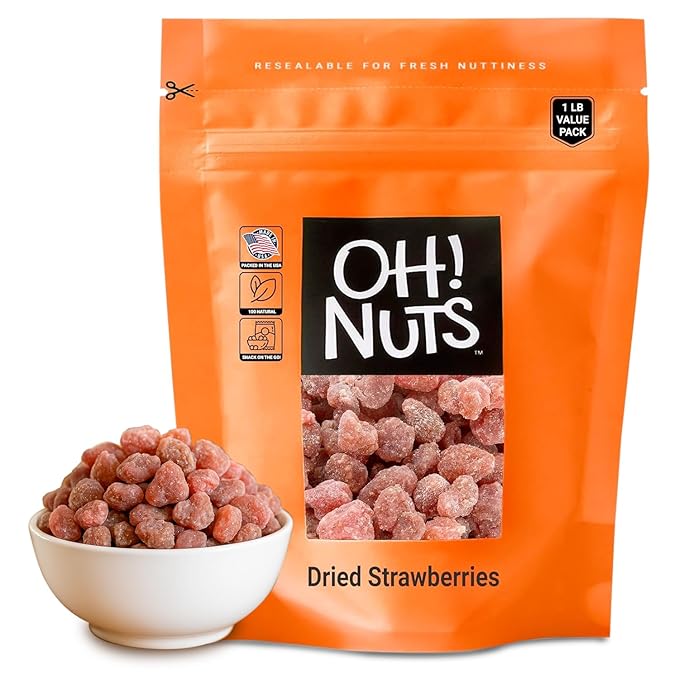 Oh! Nuts Dried Strawberries - 1 LB - Sweetened Dried Fruit - Dehydrated Fruit Bites - Packed in New