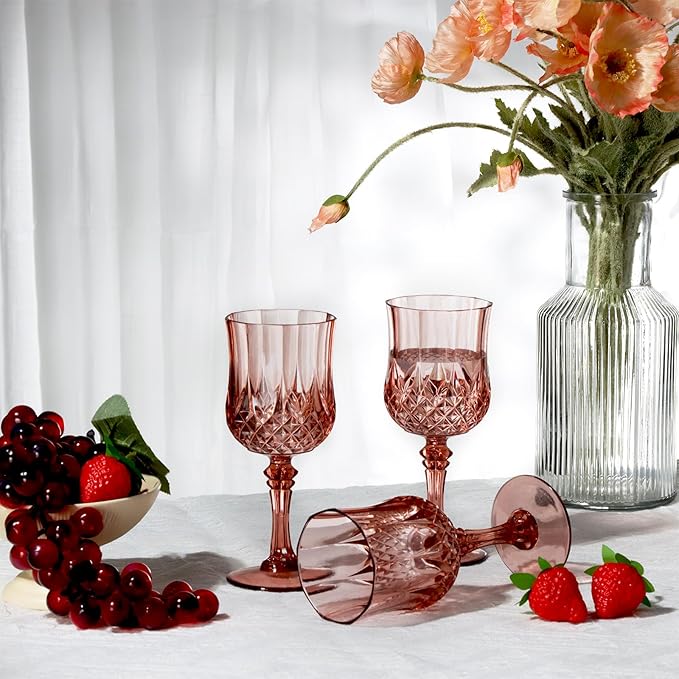 XUWAIDSGN 48 Pcs 7oz Plastic Vintage Wine Glasses Drinking Glasses Unbreakable Wedding Glassware