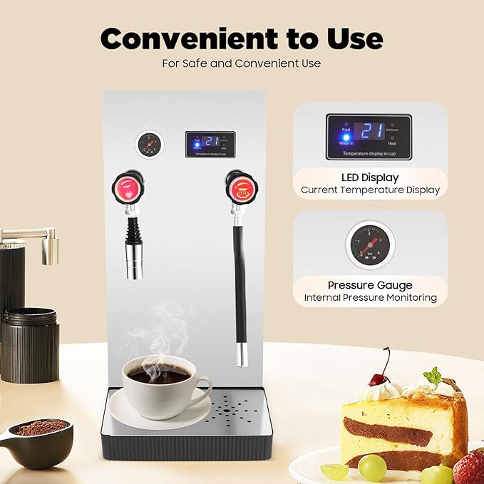 YIYIBYUS Espresso Machine, 110V 8L Commercial Espresso Coffee Milk Foam Maker Stainless Steel