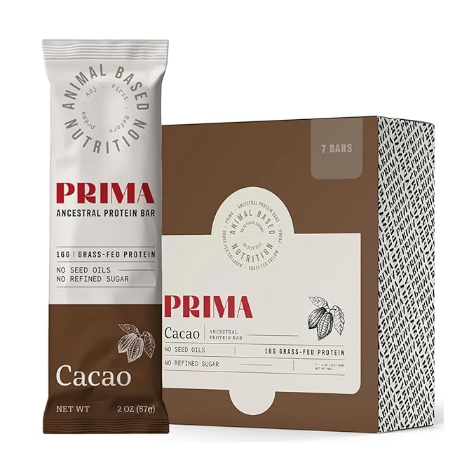 PRIMA ANCESTRAL PROTEIN BAR Grass Fed Protein Bars, 7 Pack ??Animal-Based Protein Bar with Beef