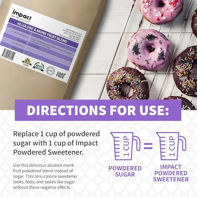 Impact Powdered Sweetener - Allulose & Monk Fruit Blend - Zero Calorie and Carb, Keto-Friendly