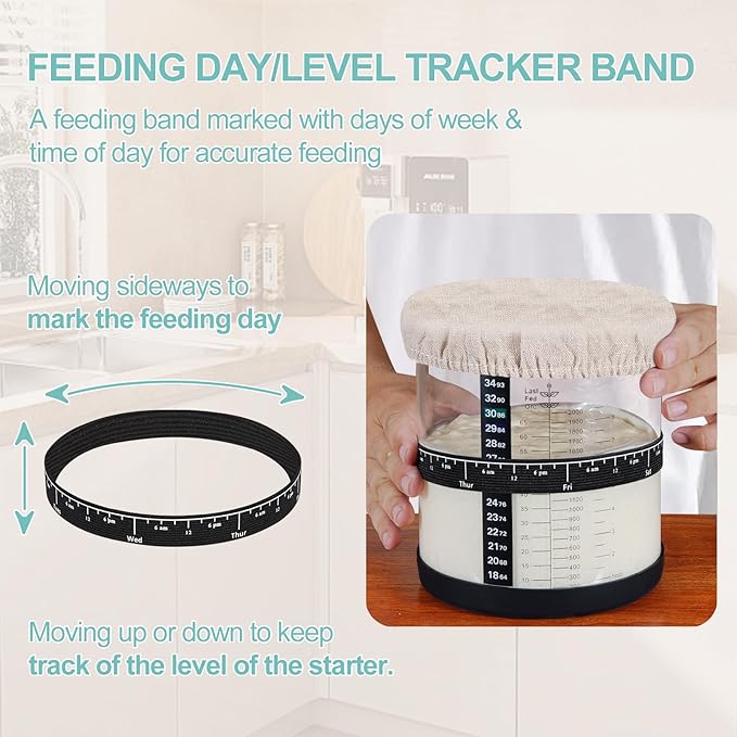 Large Sourdough Starter Jar 66 oz,Sourdough Starter Kit Wide Mouth with Ounce&ML Scale Line,Date