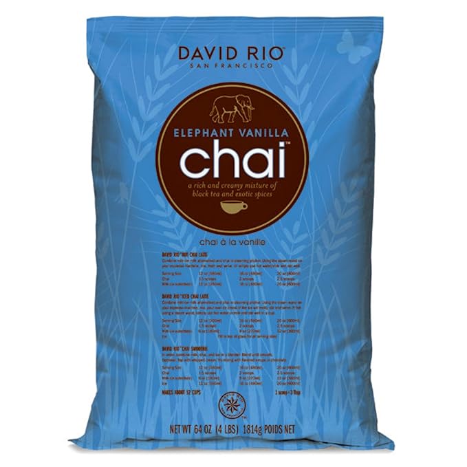 Elephant Vanilla Chai Tea Latte Mix, 64 Oz, Black Tea, Organic Spices, Dairy Free, Serve Hot or
