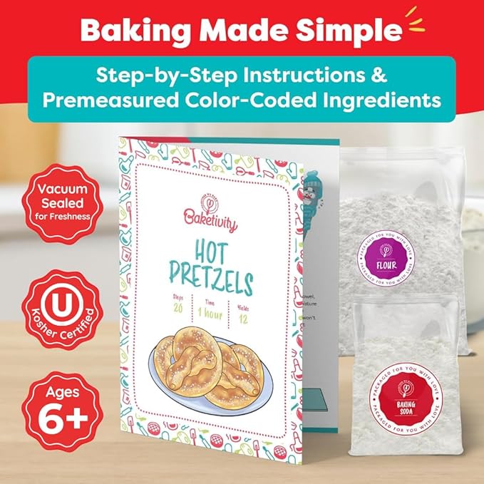 Pretzel Making Kit - Real Cooking Set for Kids Ages 5-12+ with Recipe and Ingredients - Kids Baking
