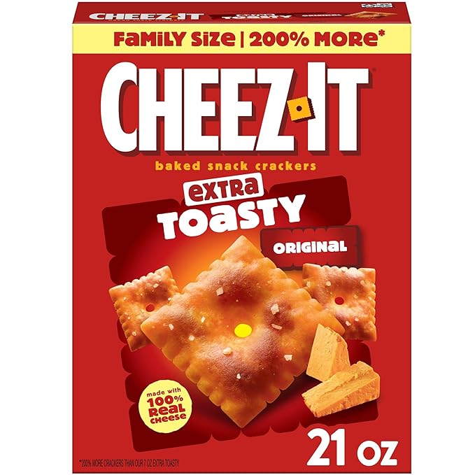 Cheez-It Cheese Crackers, Baked Snack Crackers, Lunch Snacks, Family Size, Extra Toasty, 21oz Box