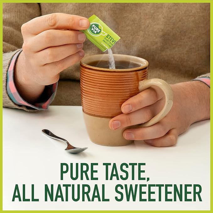 PURE VIA Stevia Sweetener Packets, Sugar Substitute, Natural Sweetener, Zero Calorie Natural