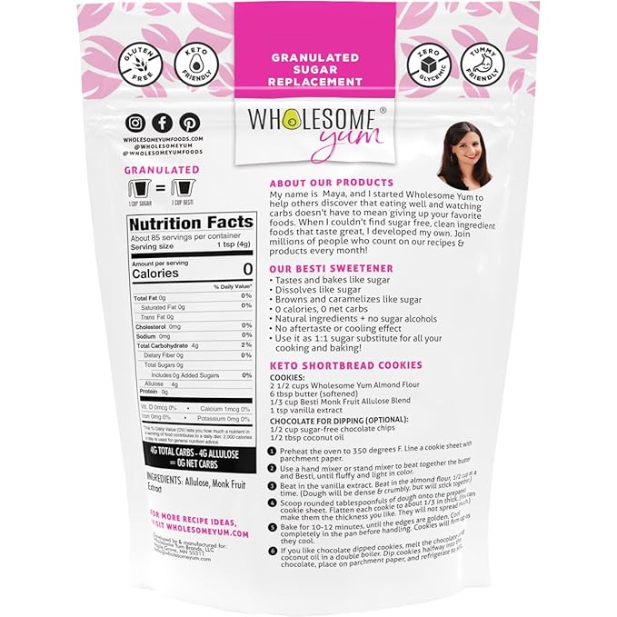 Wholesome Yum Besti Natural Sugar Substitute - Keto Granulated Monk Fruit Sweetener Blend With