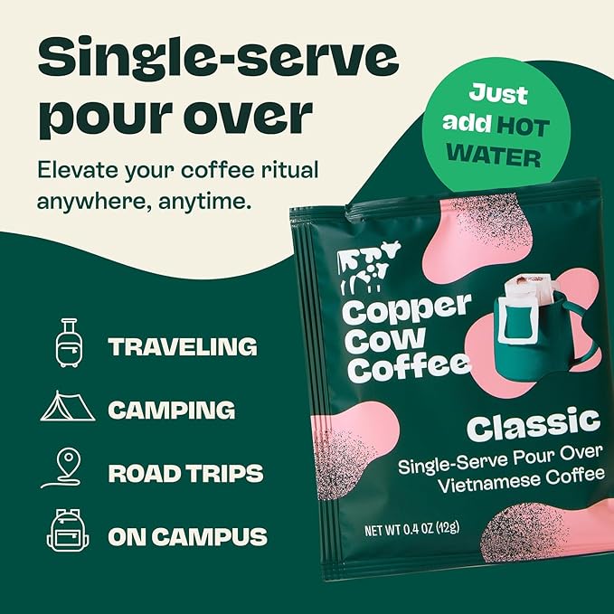 Copper Cow Premium Pour Over Single-Serve Vietnamese Coffee | Best Brews Variety Pack (Includes 5