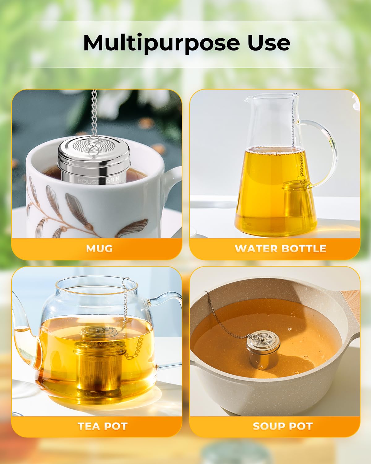 HOUSE AGAIN Tea Infuser, Extra Fine Mesh Tea Strainers for Loose Tea, 18/8 Stainless Steel Tea