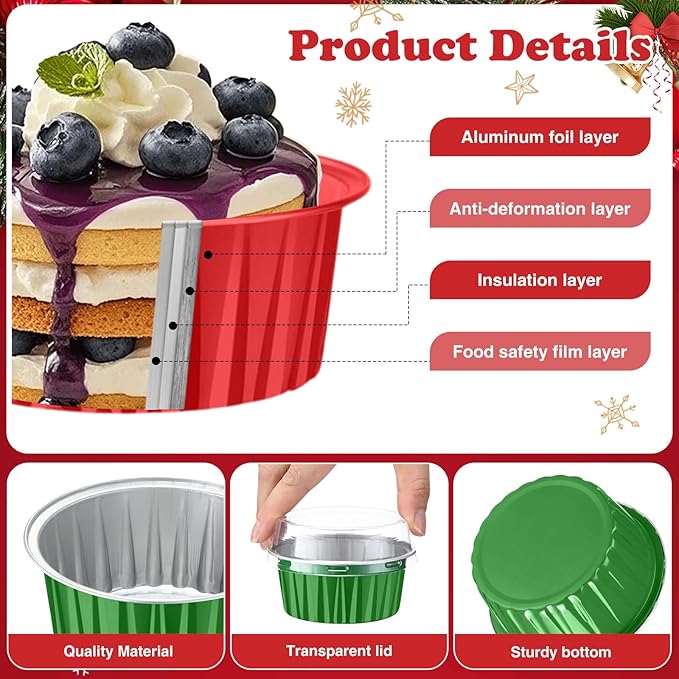 Gejoy 400 Pcs Aluminum Foil Baking Cups with Lids 5 oz Disposable Ramekins Mini Cake Pans Creme