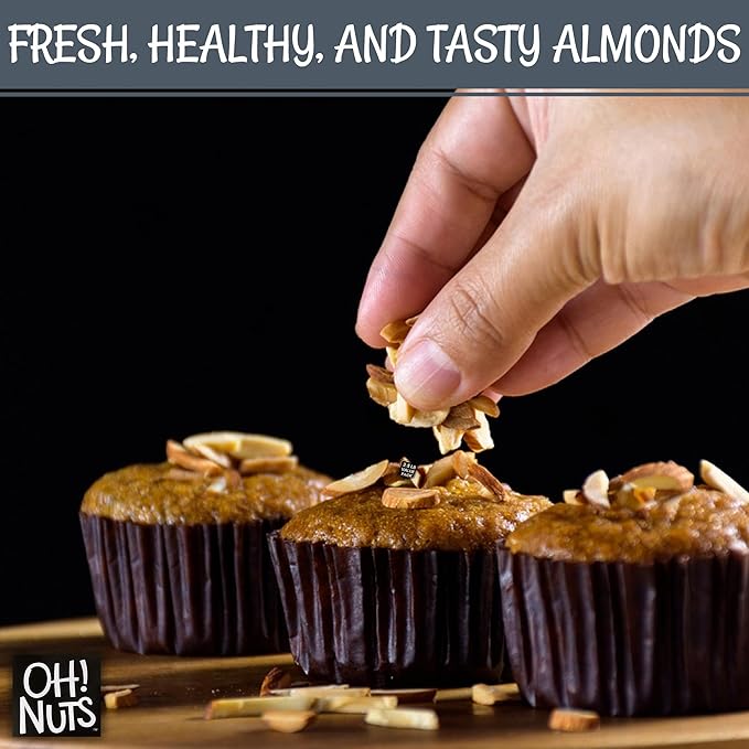 Oh! Nuts Almonds Blanched Slivered - Raw - 100% Natural - 2 lb - High-Protein Almond - Packed in