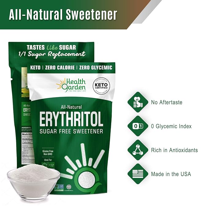 Health Garden Erythritol Sweetener - Non GMO - Gluten Free - Sugar Substitute - Keto Friendly
