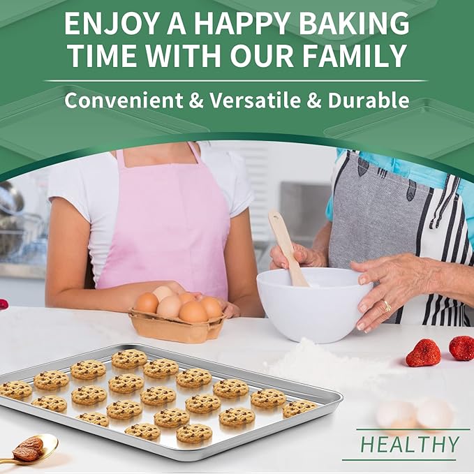 Baking Sheets Set of 2, HKJ Chef Cookie Sheets 2 Pieces & Stainless Steel Baking Pans & Toaster