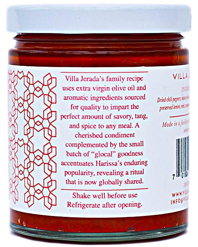 Villa Jerada, Harissa No. 1, 6 oz, Fiery Moroccan Hot Sauce with Preserved Lemon, The Perfect