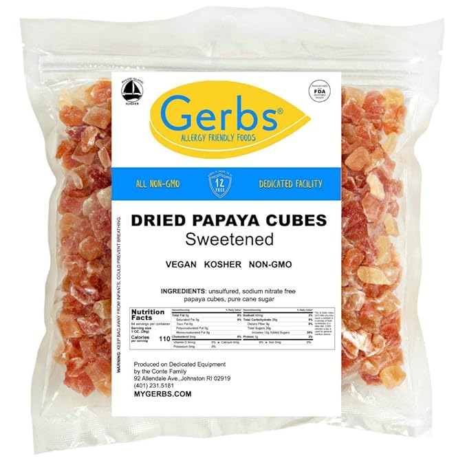 Gerbs Lightly Sweetened Dried Papaya Cubes 4 lbs. | Unsulfured, No Additives, Resealable Bag |