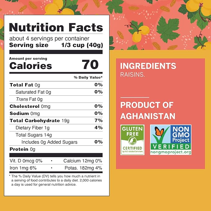 Ziba Foods Kishmish Raisins | Non-GMO, Vegan, Whole 30 Friendly & Paleo | Superfood Dry Fruit