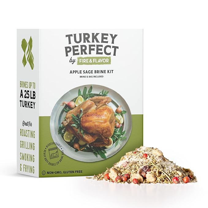 Fire & Flavor Apple Sage Perfect Brine - Turkey Brine Kit with Bag for Roasting, Grilling, Smoking
