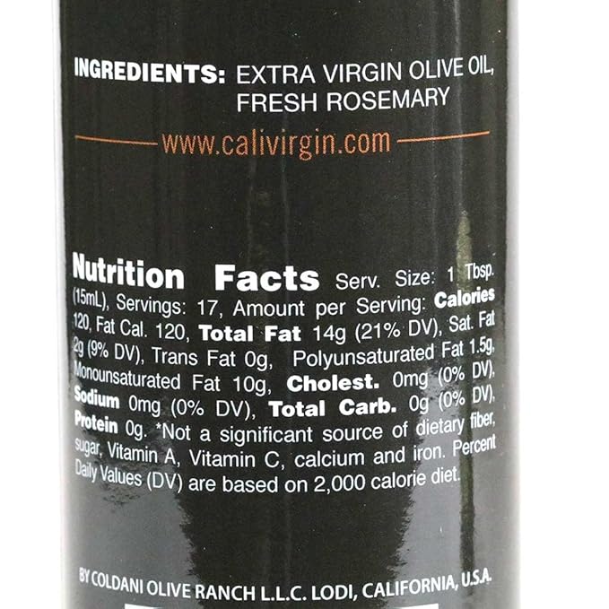 Calivirgin Rosemary Olive Oil - Rosemary Infused Extra Virgin Olive Oil - Cold Pressed Olive Oil