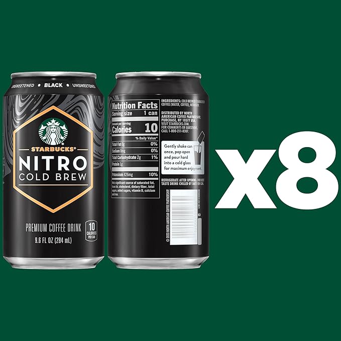 Starbucks Nitro Cold Brew Coffee, Black Unsweetened, 9.6 fl oz Cans (8 Pack), Iced Coffee, Cold