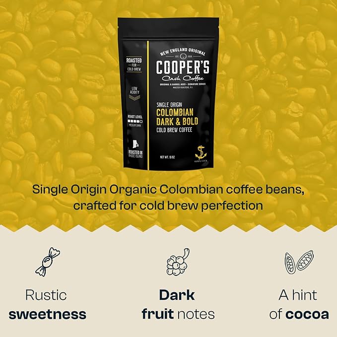Colombian Dark Roast, Single Origin, Gourmet Organic Cold Brew Coffee Beans, Smooth Taste of Cocoa