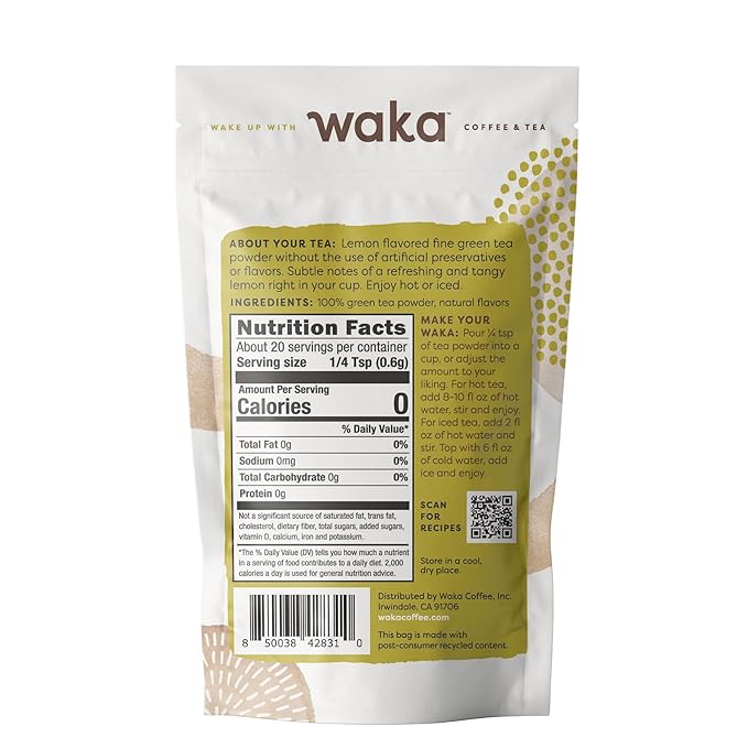 Waka Instant Green Tea Mix, Lemon Flavored - 100% Tea Leaves, No Additives, Unsweetened