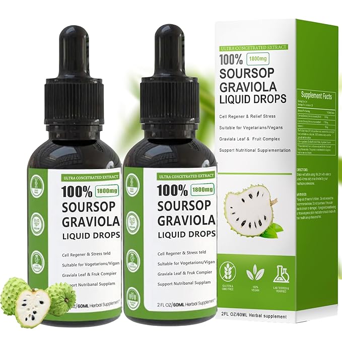 Soursop Graviola Liquid Drop, 100% Organic Pure Soursop Leaves and Fruit Extract, Soursop Bitters