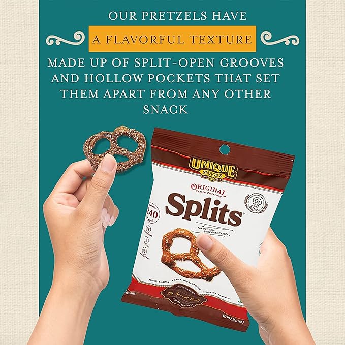 Unique Snacks Original Splits Pretzels, Delicious Homestyle-Baked Snack Bag, OU Kosher, and Non-GMO