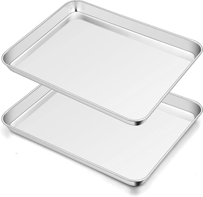 TeamFar Toaster Oven Pan Set of 2, Stainless Steel Toaster Oven Baking Tray Ovenware, 12.5’’x