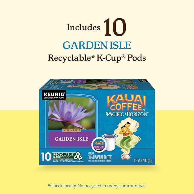Kauai Coffee K-Cup Pods for Keurig Brewers – Arabica Coffee, 10% Hawaiian – Medium Roast, Bright