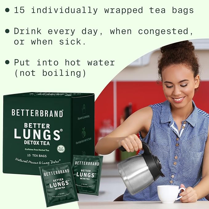 Betterbrand Mullein Tea Bags for Lungs ??Herbal Tea for Respiratory Support ??Caffeine-Free Loose