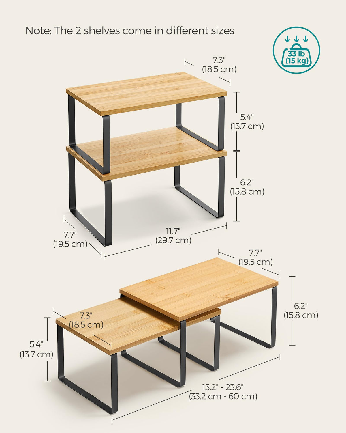 SONGMICS Cabinet Organizer Shelf, Set of 2 Kitchen Counter Shelves, Kitchen Storage, Spice Rack
