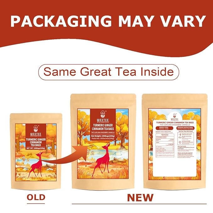WT WEETEE Turmeric Ginger Cinnamon Tea Bags, Warm & Spicy Turmeric Ginger Herbal Blend Tea, Rich in