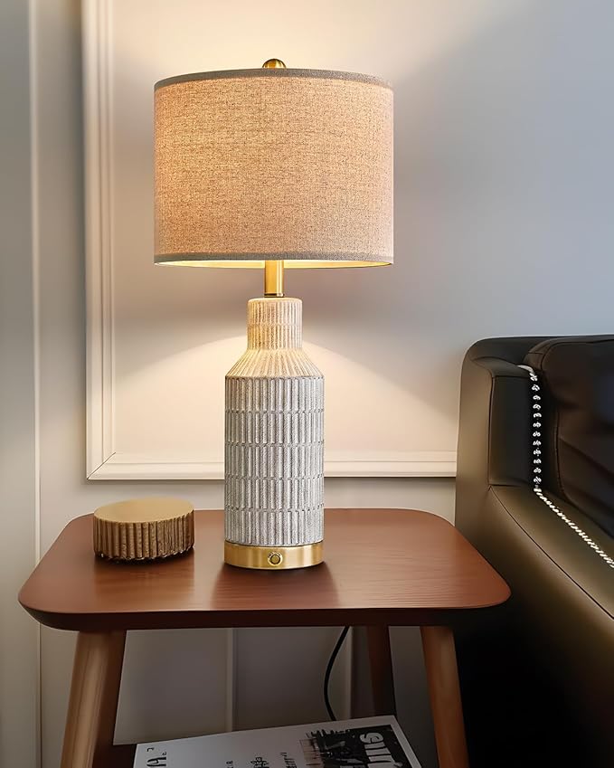 25" Modern 3-Way Dimmable Touch Control with USB A+C Ceramic Lamps Set of 2 Table Lamp for Living