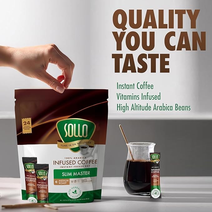 SOLLO Slim Infused Instant Coffee sticks (24 Servings) Weight Loss Healthy Body Support, Medium