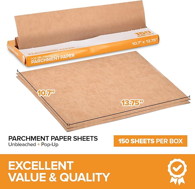 Stock Your Home 150 Ct Unbleached Parchment Paper Sheets, Pop Up Parchment Paper Sheets for Baking